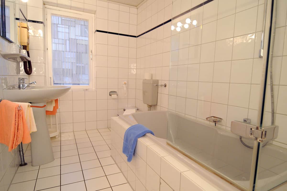 free toiletries, hair dryer, towels