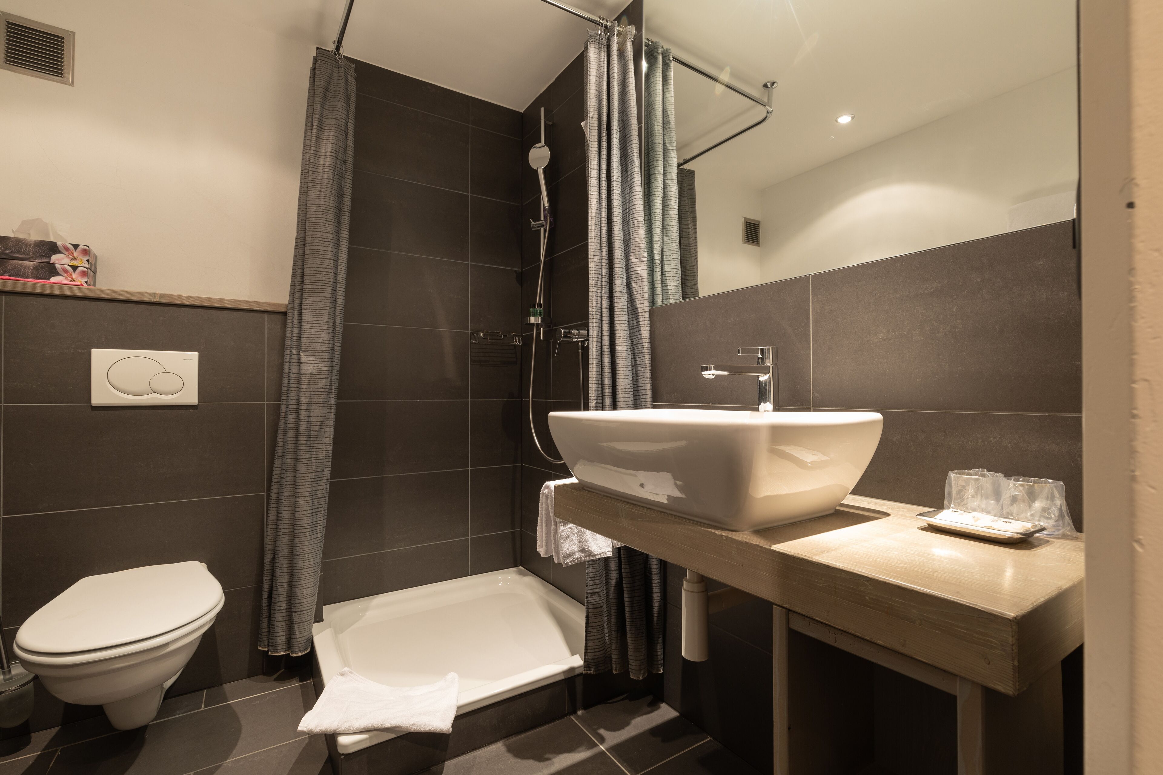 twin room | bathroom | shower, free toiletries, hair dryer, slippers