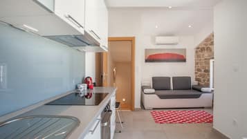 Apartment, Terrace | Private kitchen | Full-sized fridge, microwave, oven, stovetop