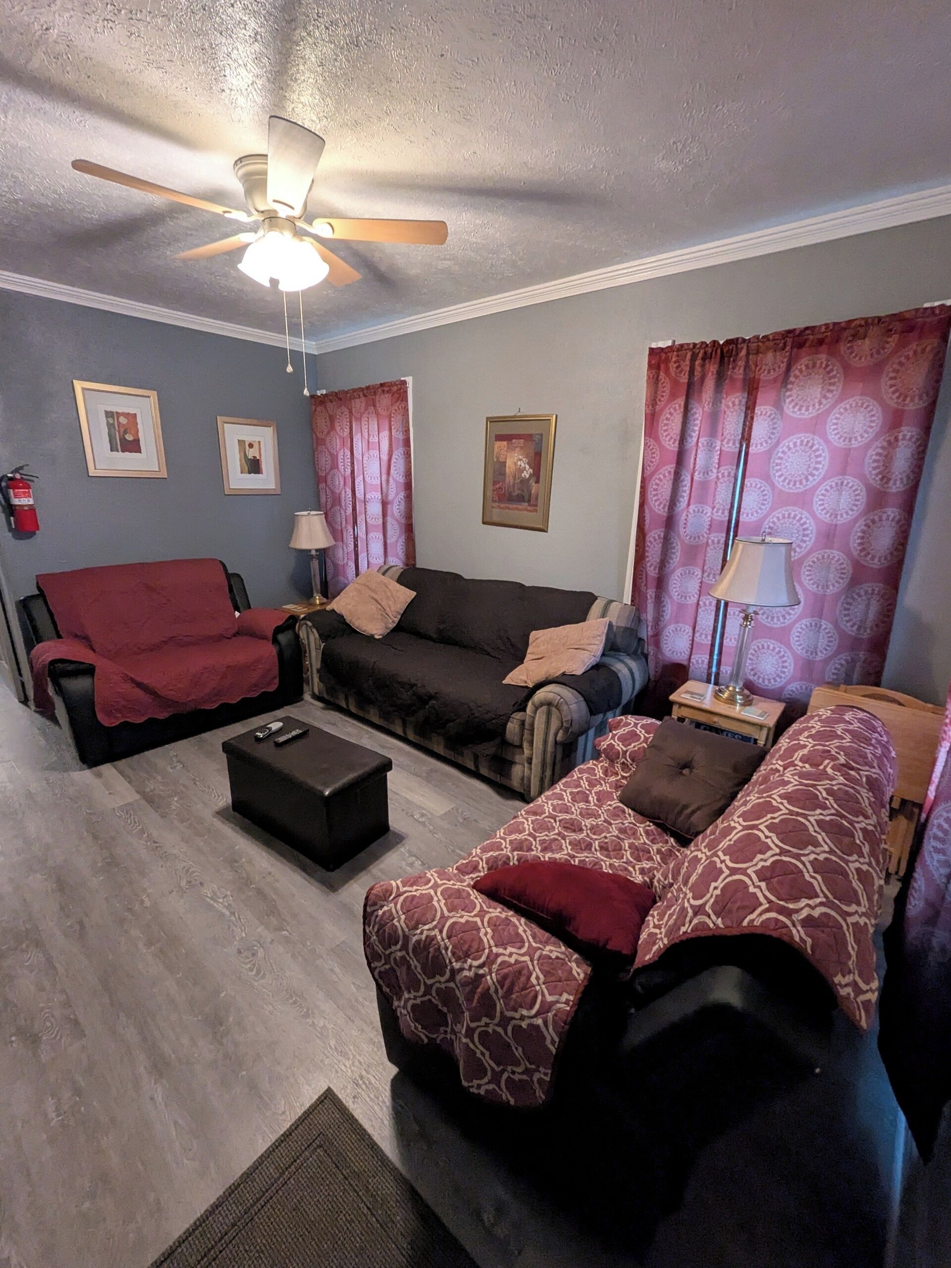 Two double recliners and a queen pull out sofa bed 