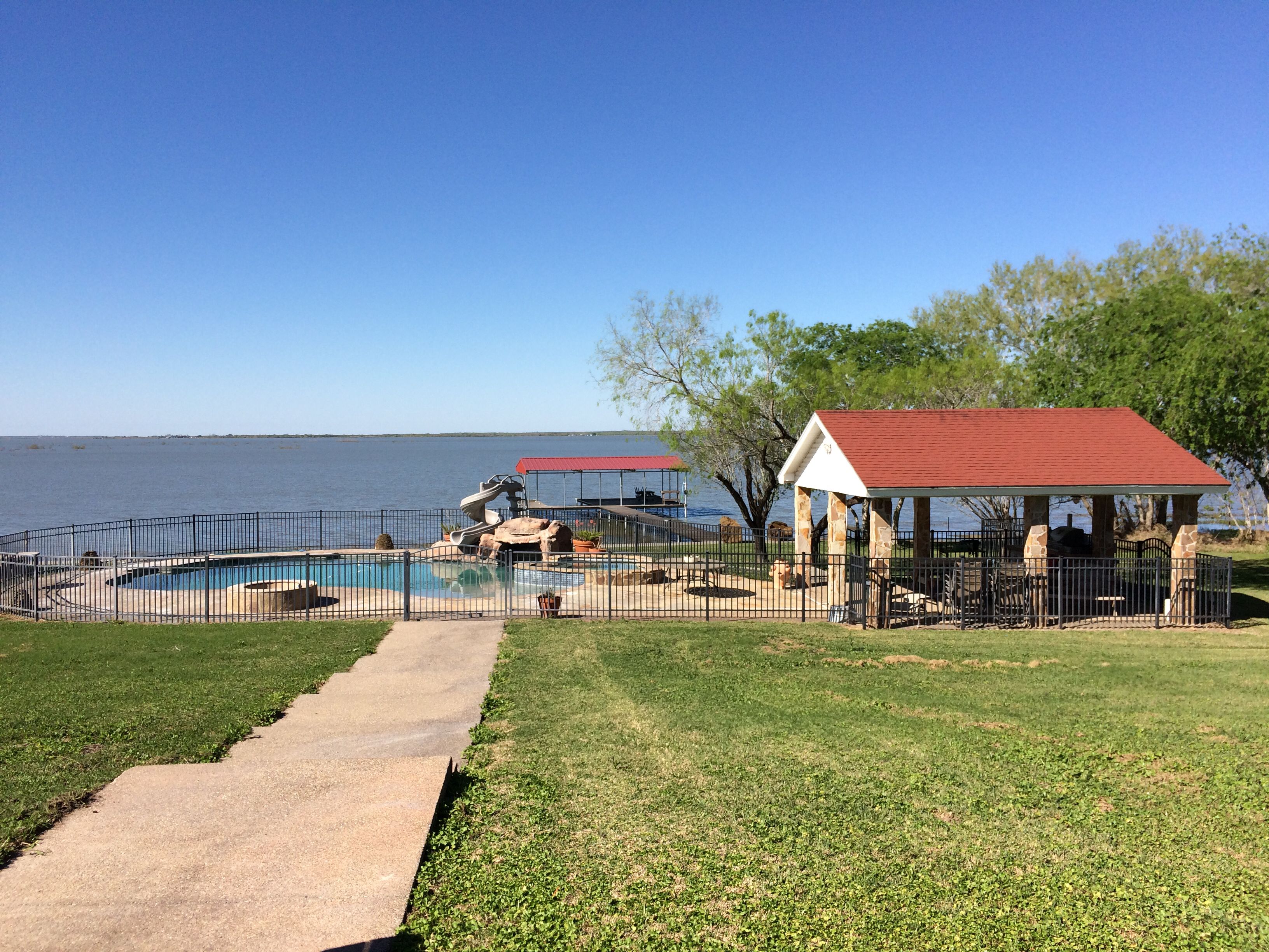 View of Lake, Saltwater Pool, Hot Tub, Gazebo, & Covered Pier