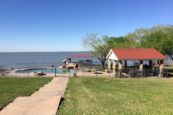 View of Lake, Saltwater Pool, Hot Tub, Gazebo, & Covered Pier