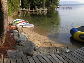 On the beach, sun loungers, beach towels
