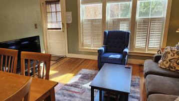 Smart TV, DVD player, books, video library