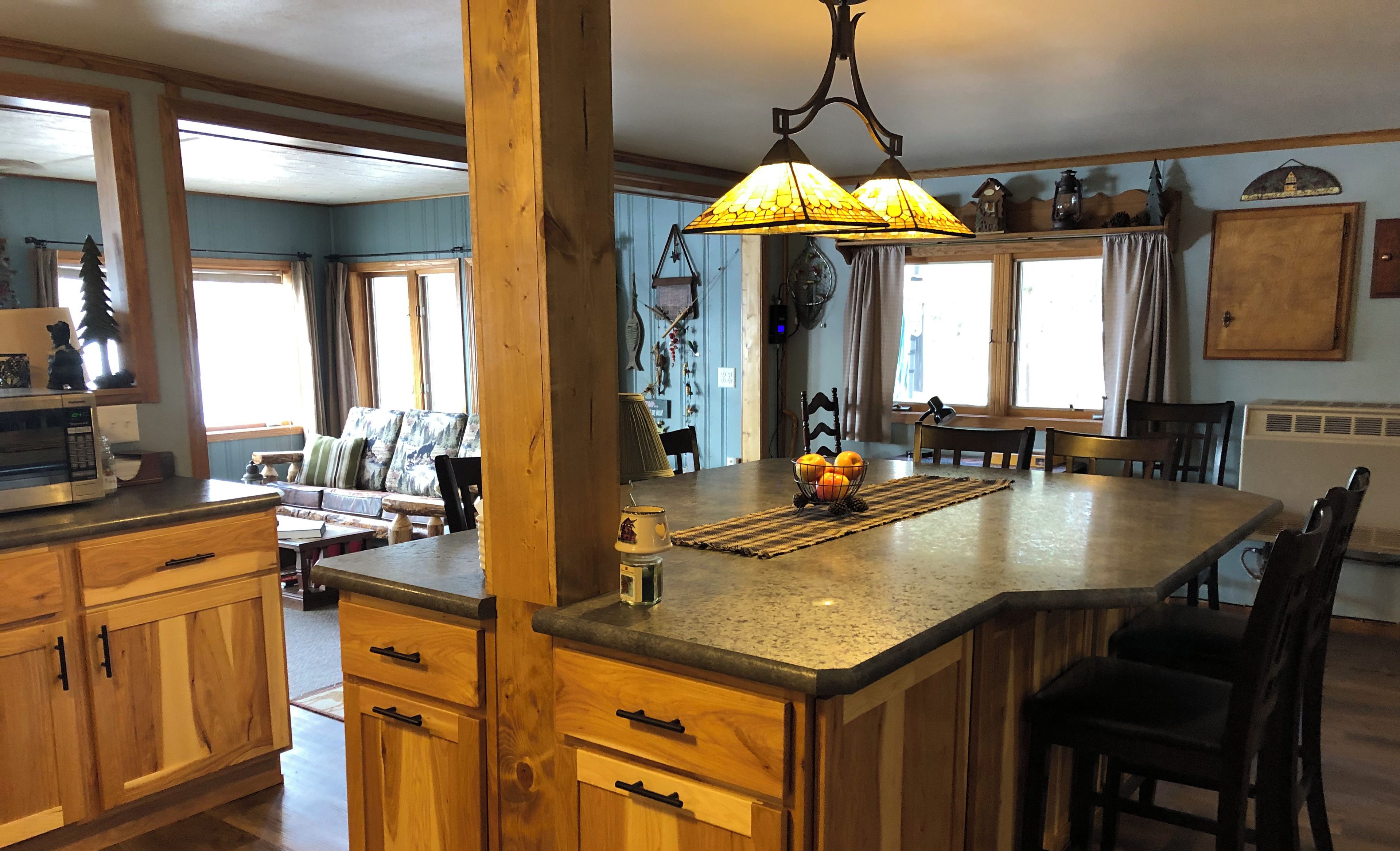Dining area has views to the lake.