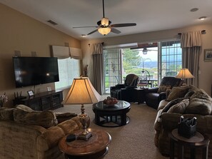 Smart TV, fireplace, video games, DVD player