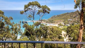 A coastal landscape with a view of the sea, trees, and a winding road. - Tucker House (Wye River)