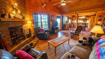 Smart TV, fireplace, DVD player, books