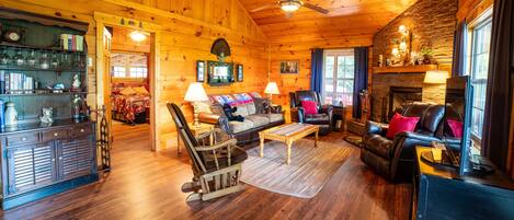 Smart TV, fireplace, DVD player, books