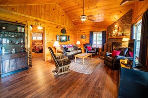 Smart TV, fireplace, DVD player, books