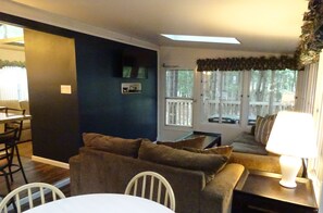 Flat-screen TV, fireplace, DVD player, ping pong
