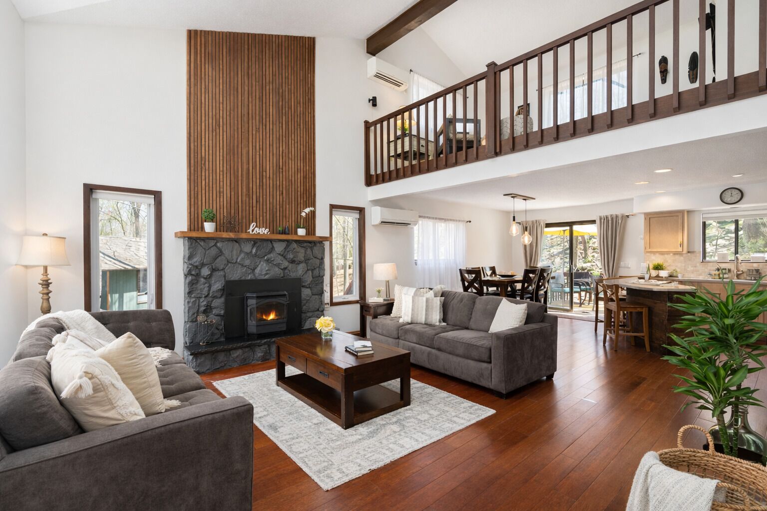 Smart TV, fireplace, toys, books