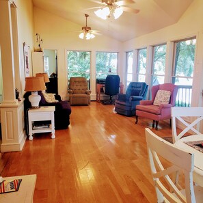 TV, fireplace, DVD player, books