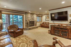 Smart TV, fireplace, DVD player, video library