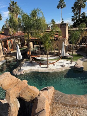 Outdoor pool, a heated pool - ADVENTURE!  POOL with a LAZY RIVER!!  SLIDE & SWIM UP BAR. (Palm Springs)