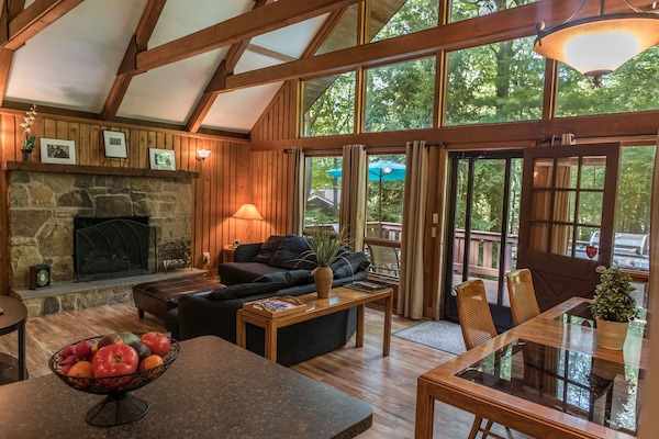 View from the kitchen into our open concept living and dining room