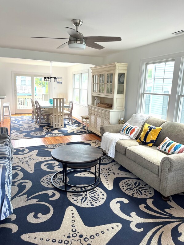 Smart TV, fireplace, ping pong, books