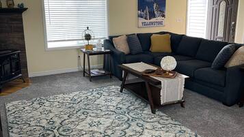 Smart TV, fireplace, DVD player, music library