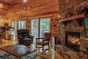 TV, fireplace, DVD player, books - Cozy 5-Bedroom Cabin in Coosawattee River Resort w/ Hot Tub & Game Room (ellijay)