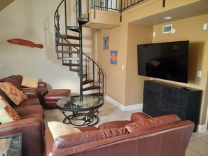 Una Smart TV, un reproductor de DVD, libros