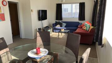 TV, DVD player, books, video library