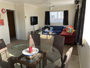 TV, DVD player, books, video library