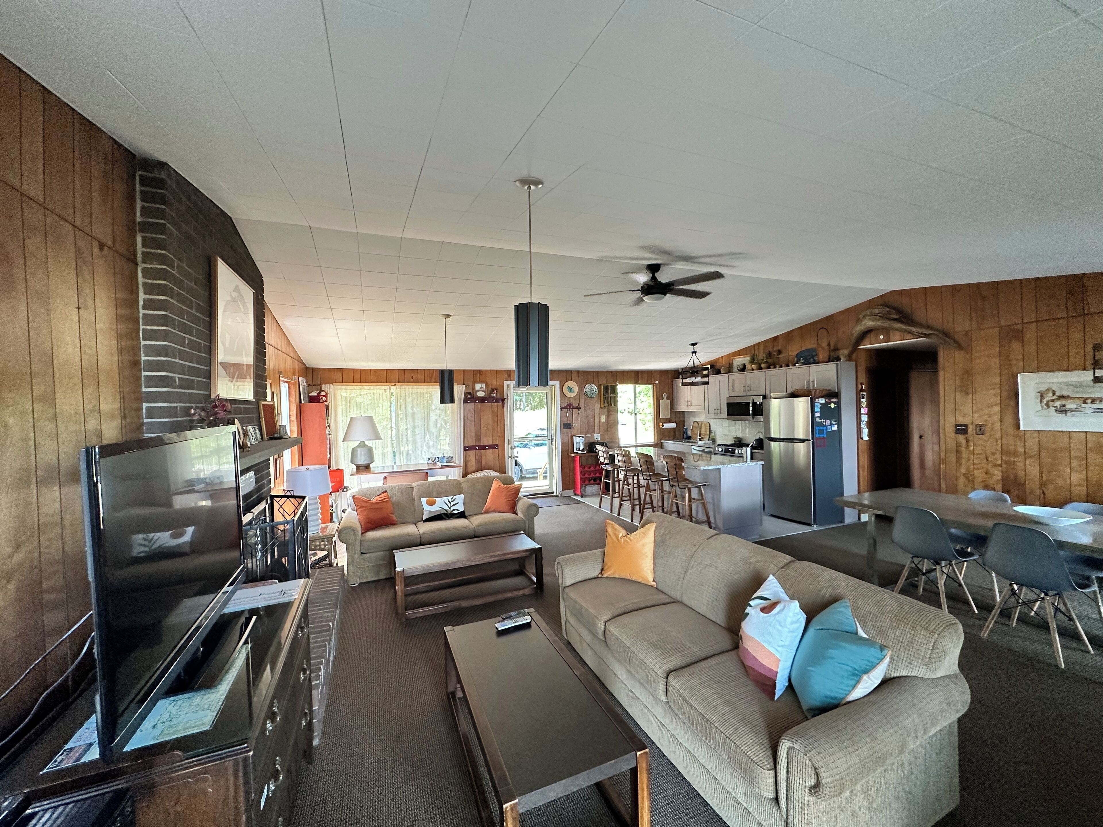 Smart TV, fireplace, DVD player, books