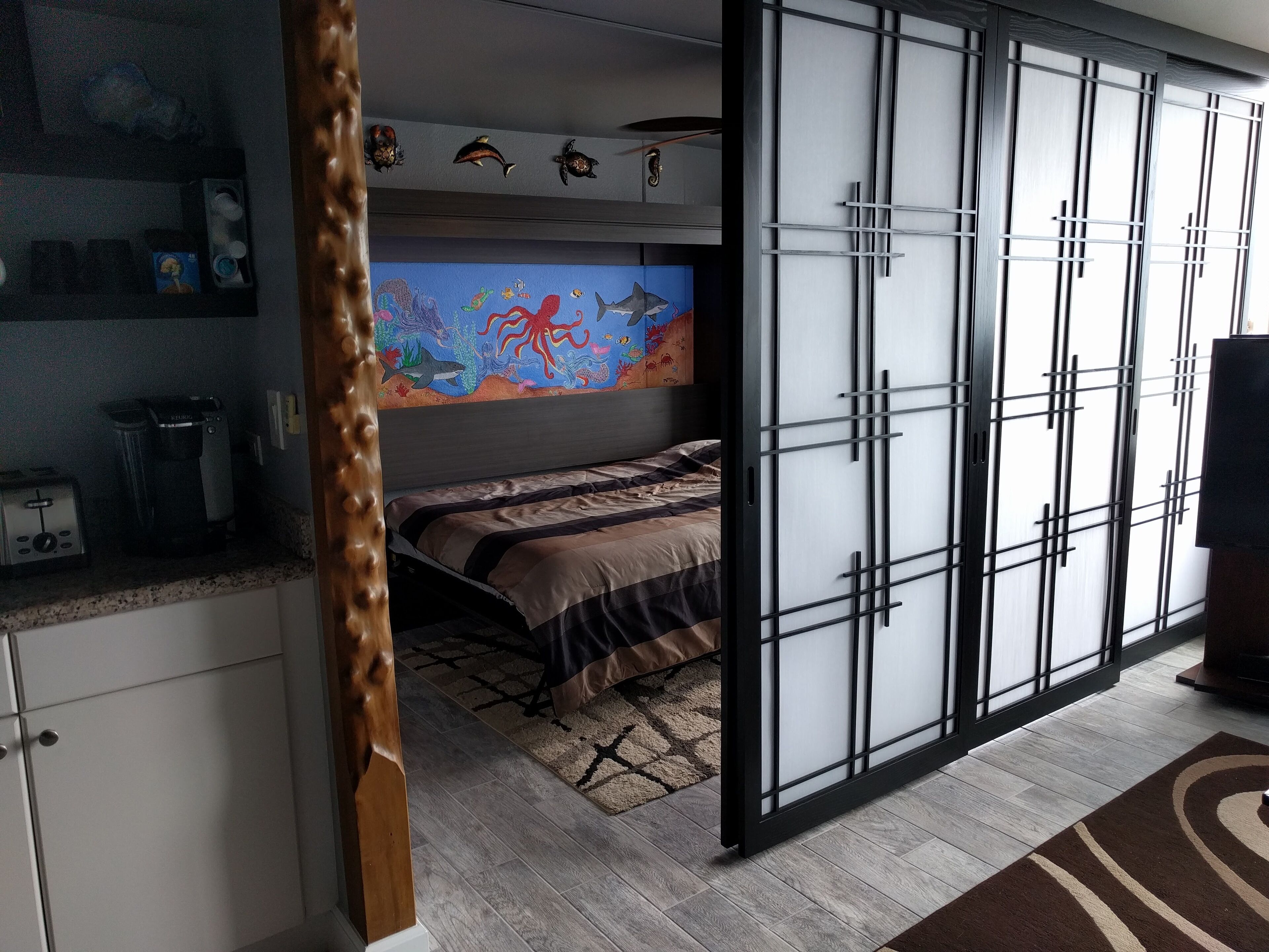 2 bedrooms, memory foam beds, desk, iron/ironing board