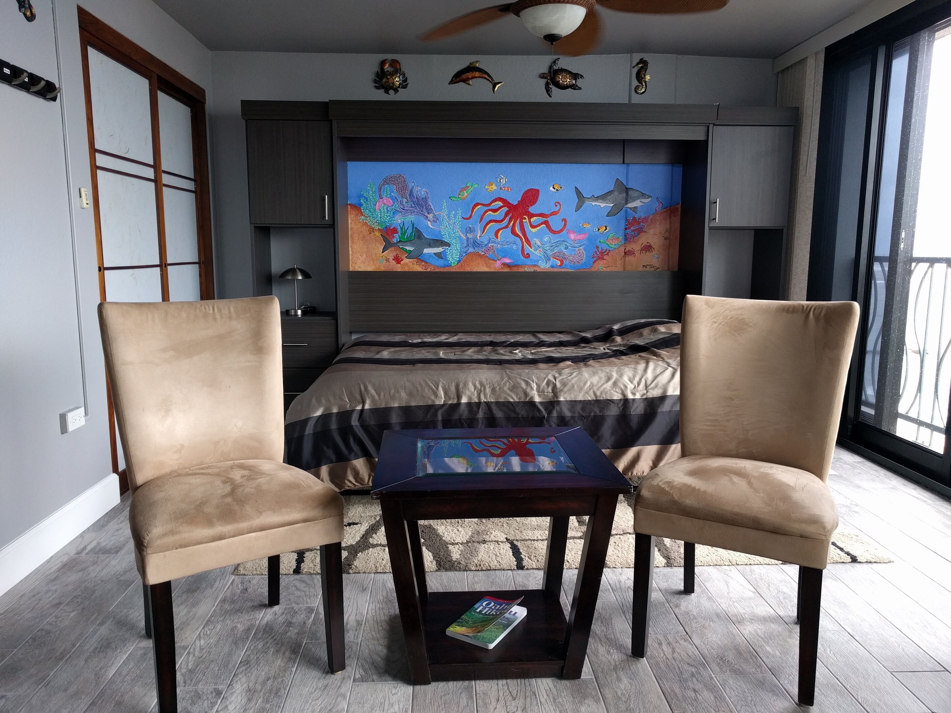 2 bedrooms, memory foam beds, desk, iron/ironing board