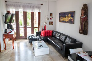 Smart TV, DVD player, books, music library
