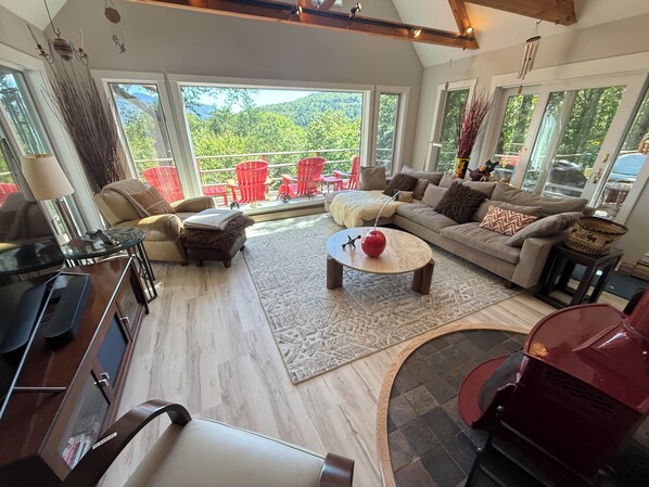 Smart TV, fireplace, DVD player, books