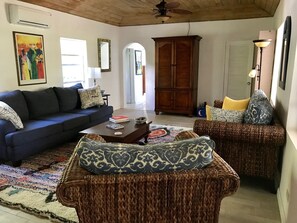 TV, DVD player, books, video library