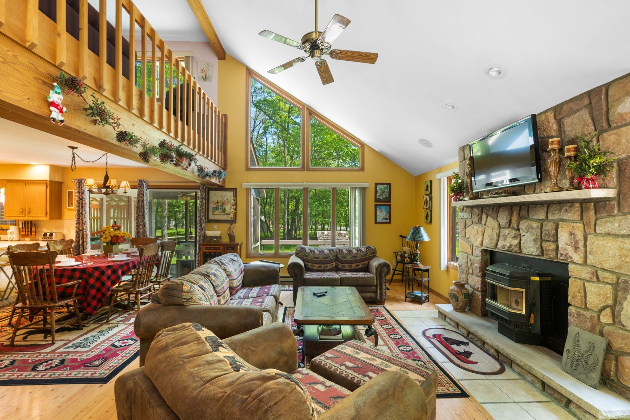 Smart TV, fireplace, DVD player, books