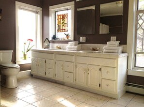 Duschwanne, Haartrockner, Handtücher, Seife