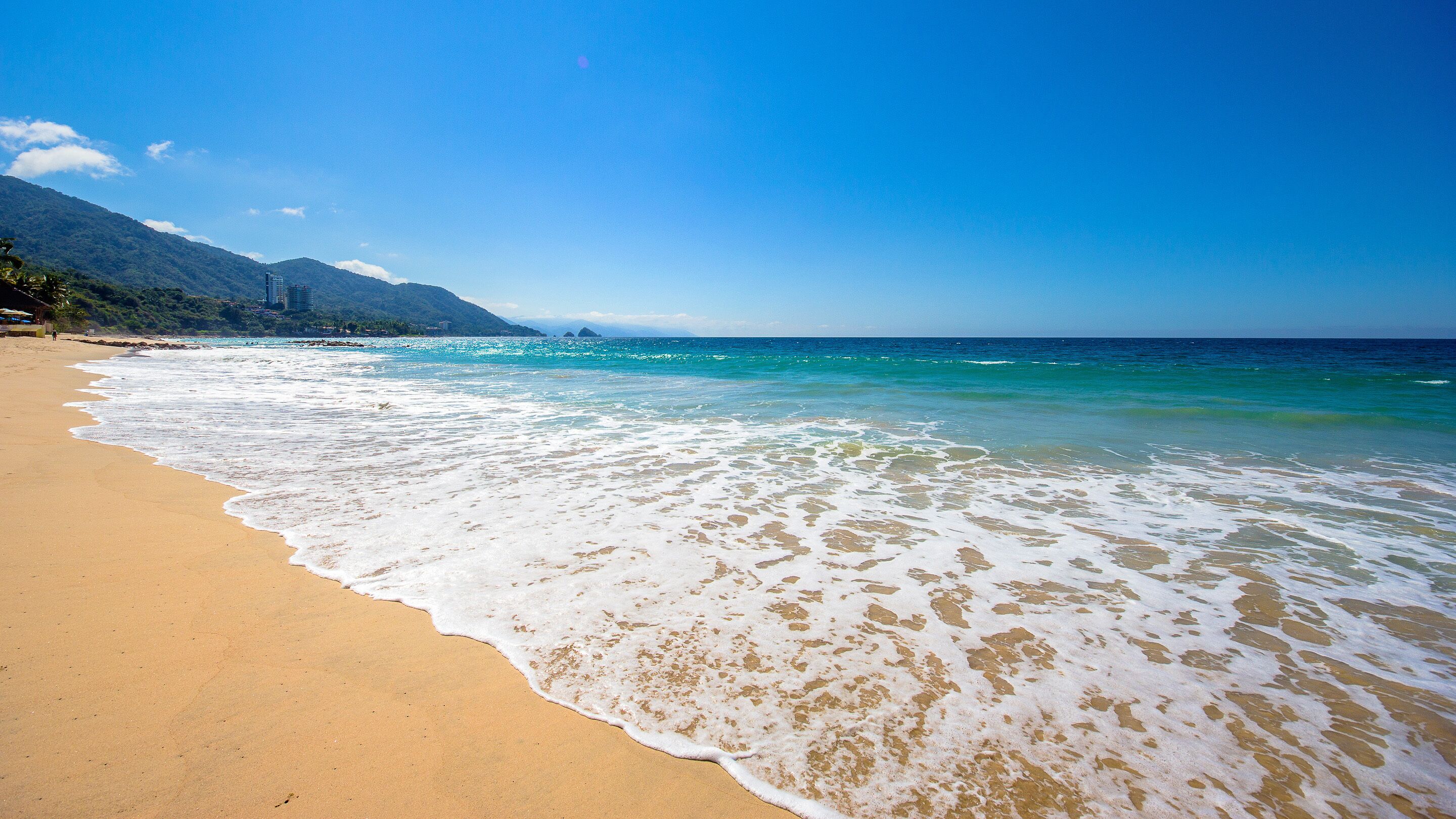 On the beach, sun loungers