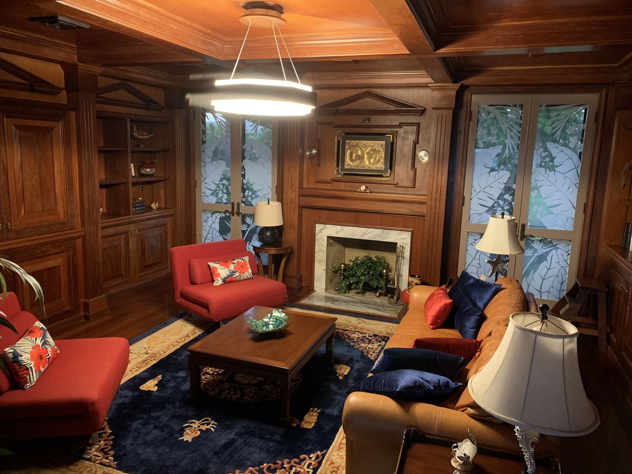TV, fireplace, DVD player, books
