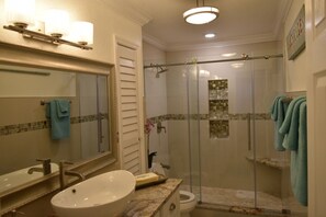 Ensemble douche/baignoire, sèche-cheveux, serviettes fournies