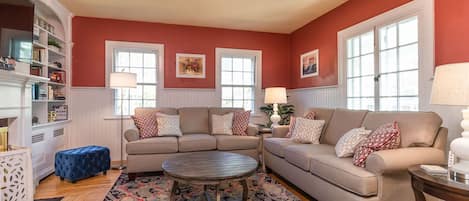 Smart TV, chimenea y libros