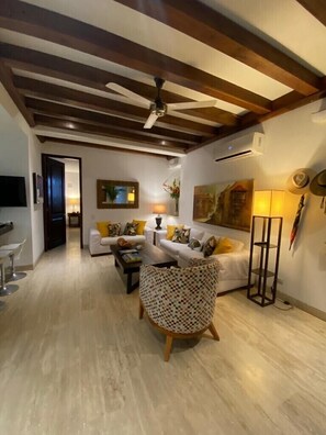 Smart TV, books, video library, stereo