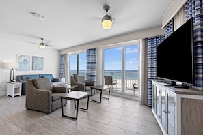 Penthouse, 3 Bedrooms (Gulf Front) | Living area | Flat-screen TV - Provident Oceana Beachfront Suites (Treasure Island)