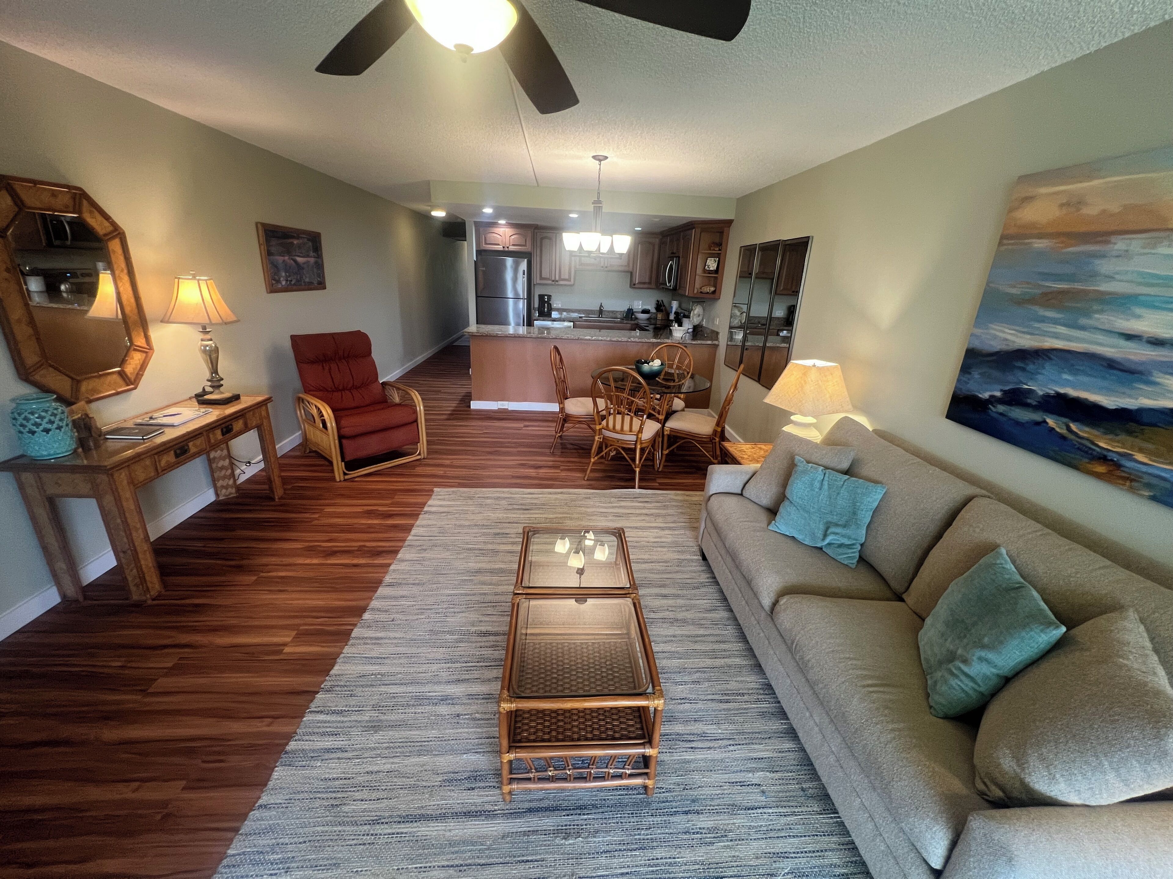 TV, DVD player, books, stereo