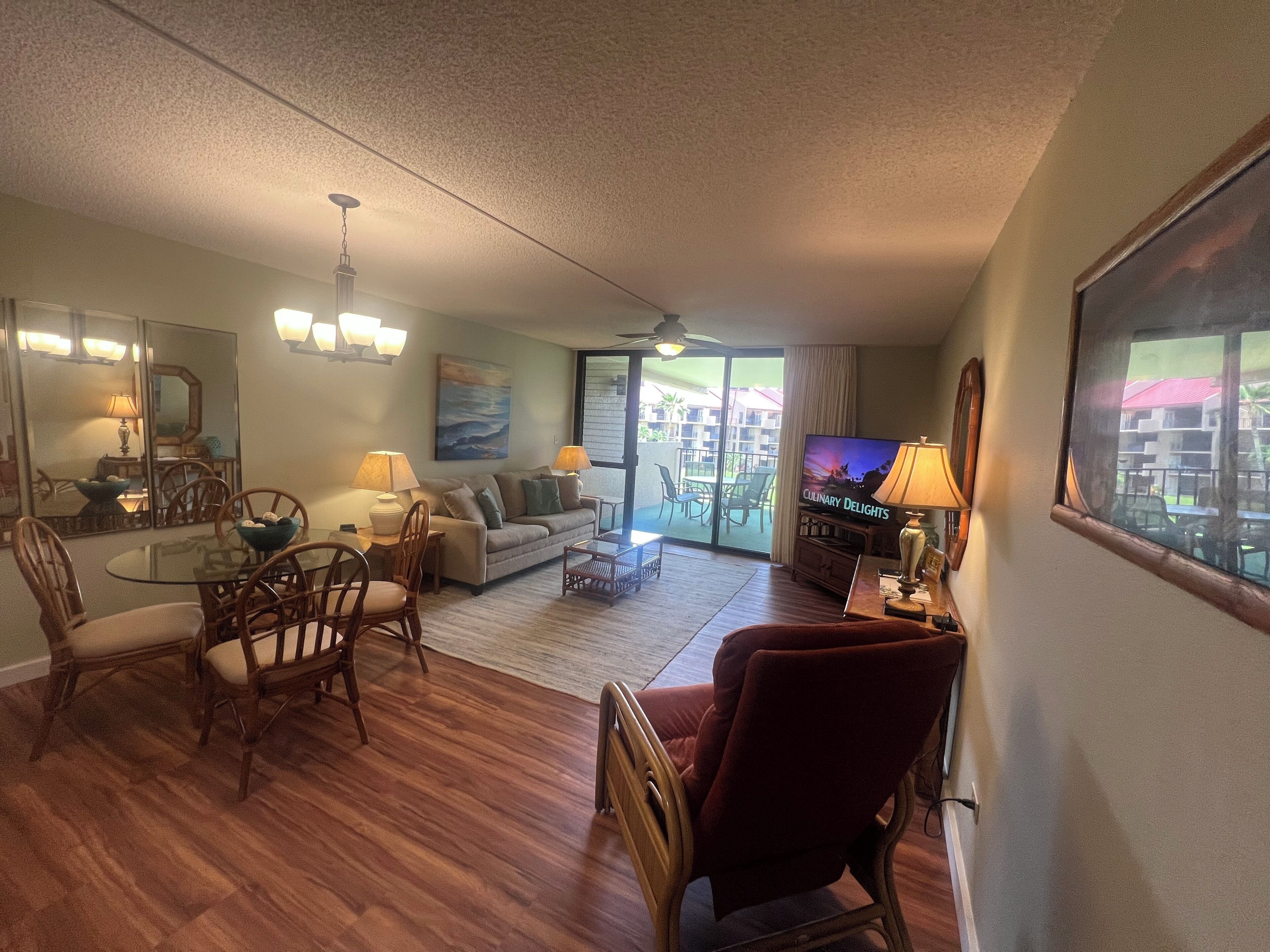 TV, DVD player, books, stereo