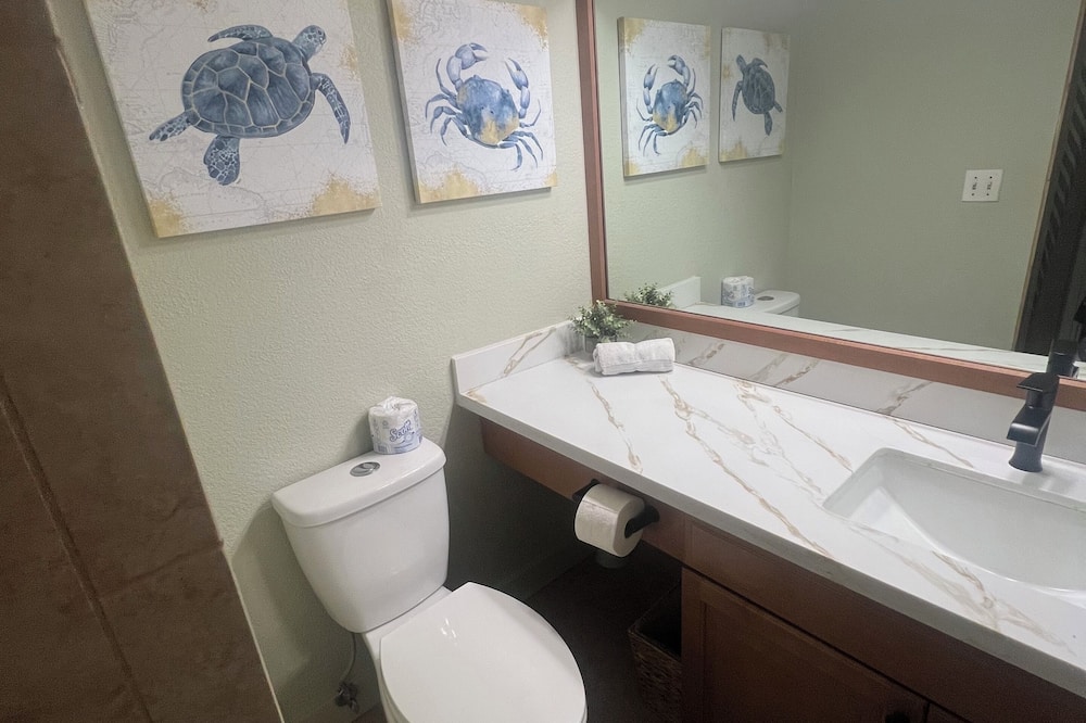 Shower, hair dryer, towels, toilet paper
