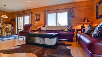 Een smart-tv, een open haard, een dvd-speler en boeken