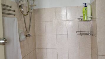 Hair dryer, shampoo, toilet paper