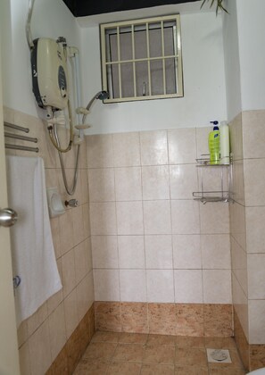 Hair dryer, shampoo, toilet paper