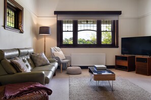 Smart TV, fireplace, DVD player, video library