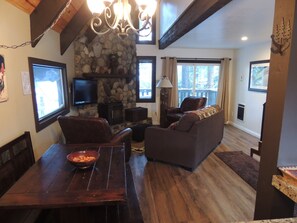 TV, fireplace, video games, DVD player