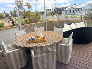 Large back deck with sliding doors connecting to the family room - Luxury @ Hayborough Enjoy Sea, Town & Island Views Hot tub, Woodfire & Firepit   (Hayborough)