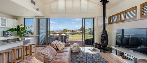 Smart TV, fireplace, video game console, Netflix